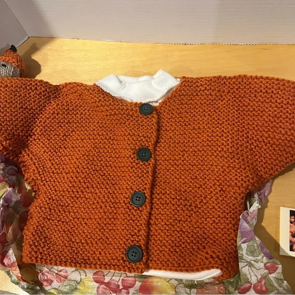 Baby Knit Orange Pumpkin Hat Sweater Bodysuit Set 9-12 Months Photo Prop Outfit
